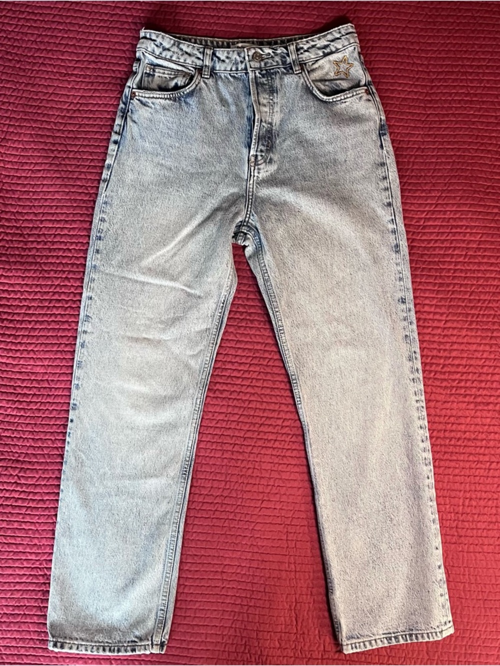 Reformation Cynthia High Rise Straight Jeans Star Embroidered Sloan Wash Size 28